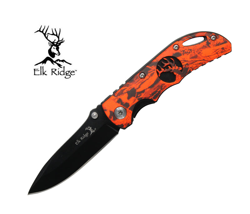 Orange Camo Folder Knife M24 Elk Ridge